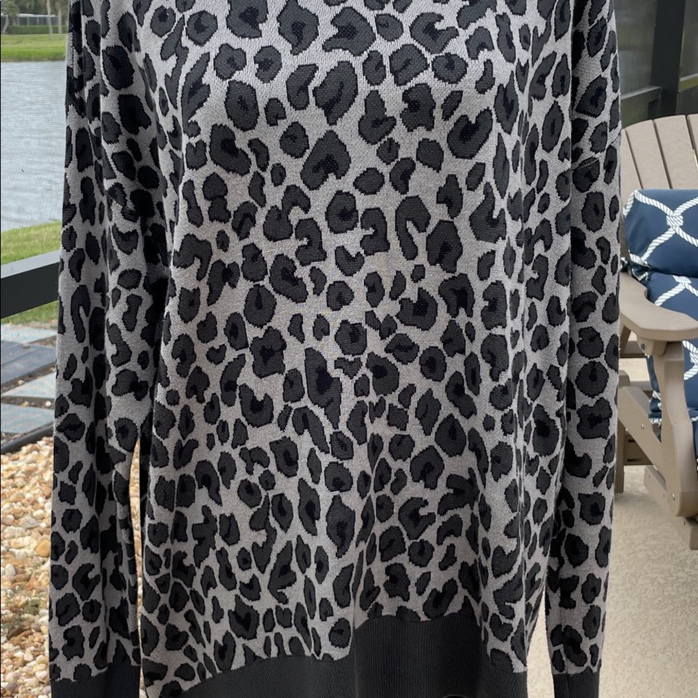 Isaac Mizrahi Layered Animal Print Jacquard Pullover Sweater - SZ XL